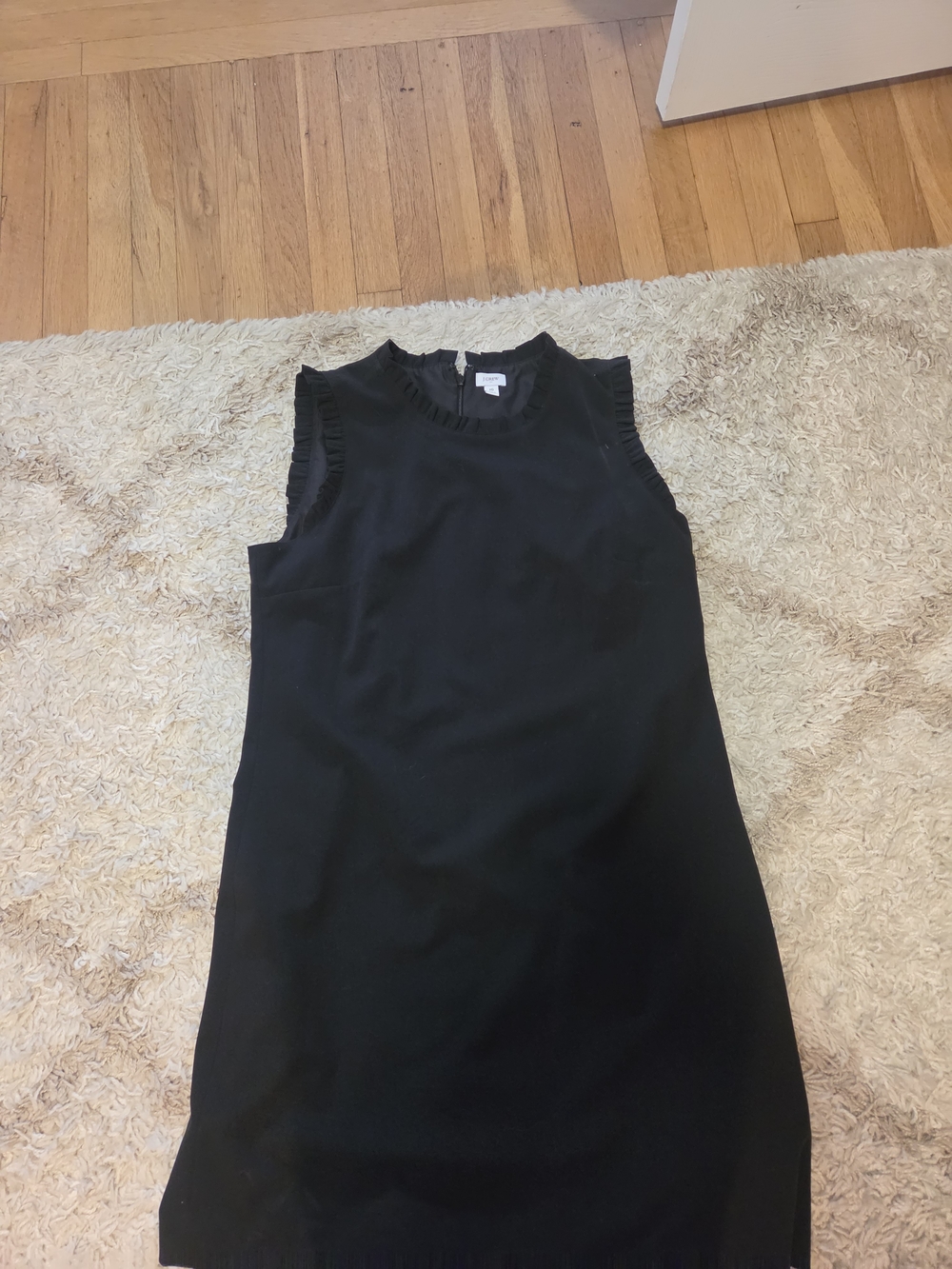J. Crew Black Sleeveless Ruffle-Trim Shift Dress